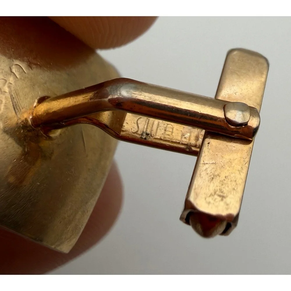 Vintage Swank Gold Tone Curved Square Amber Stone Inlay Cufflinks Mens Jewelry